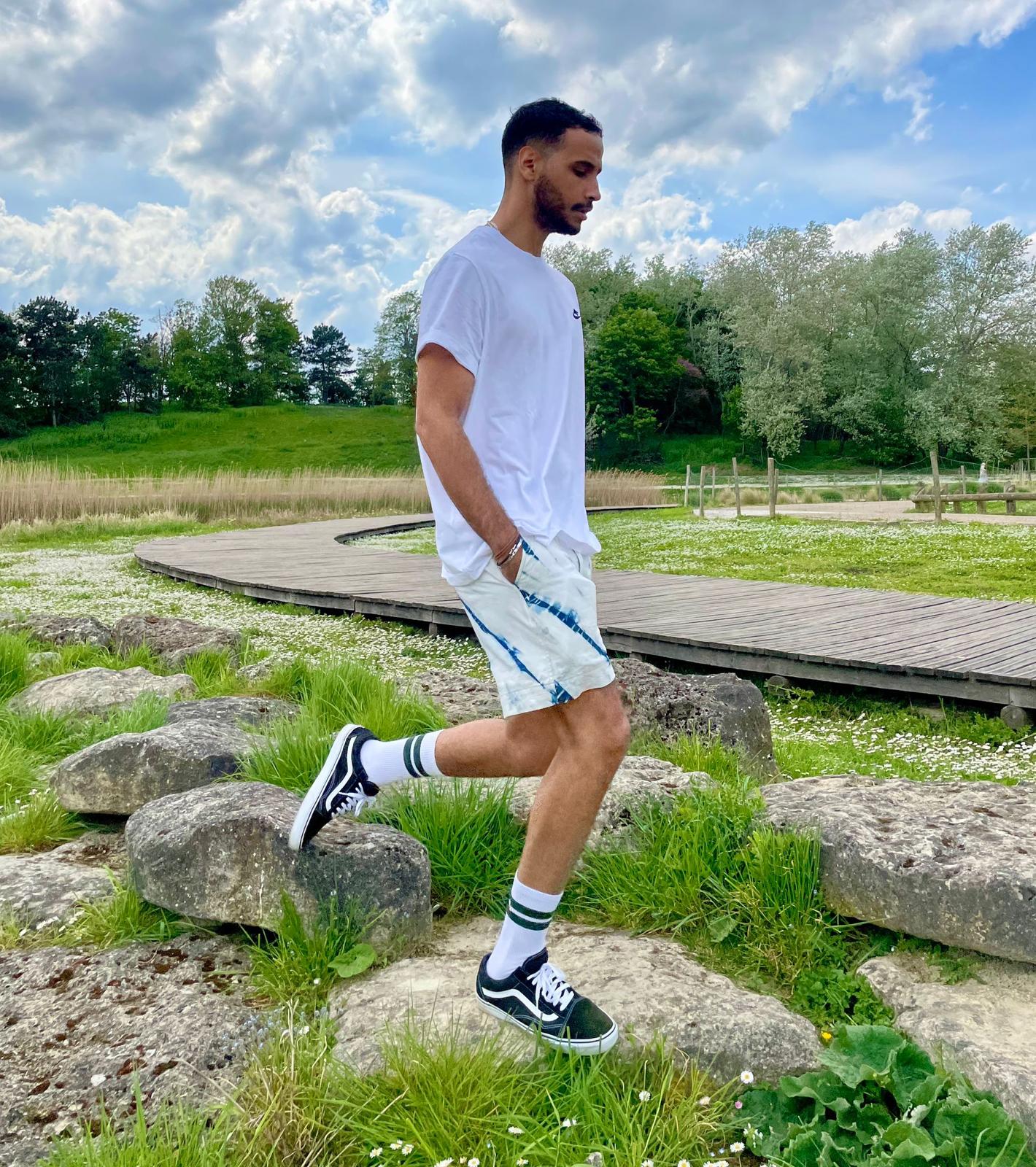 Blue and white sales tie dye shorts